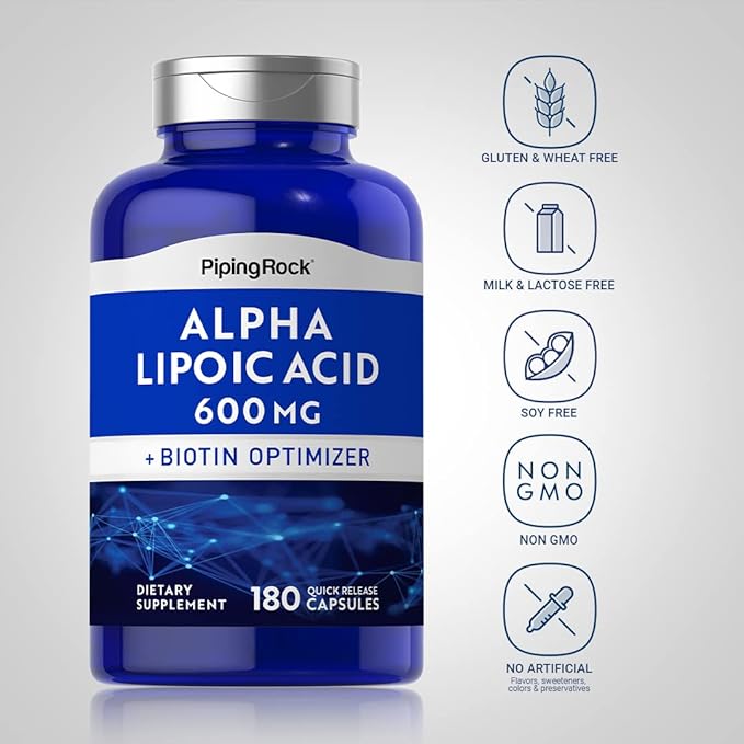 Piping Rock Alpha Lipoic Acid 600mg | 180 Capsules | Plus Biotin Optimizer | ALA Supplement | Non-GMO, Gluten Free