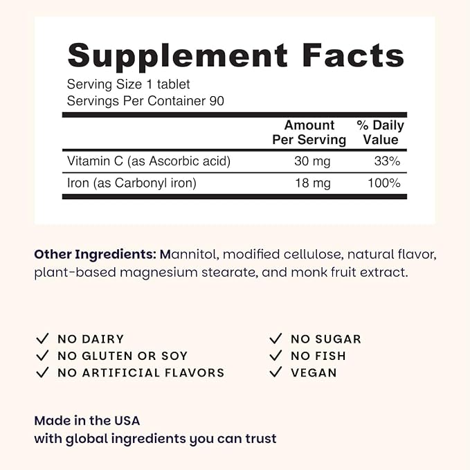 EZ Melts Iron - Supplement for Daily Energy & Iron Support - with Vitamin C - No Artificial Flavors - Non-GMO & Vegan - Zesty Orange - 90 Dissolvable Tablets (90 Servings)