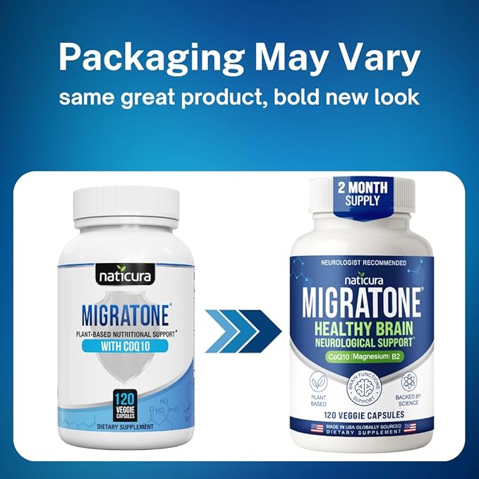Migratone Migraine Relief Nutritional Support Supplement - with Magnesium, Riboflavin Vitamin B2, B6 & B12, Microactive Coq10, Feverfew, PA-Free Butterbur, and Folate - Clinically Preferred Blend
