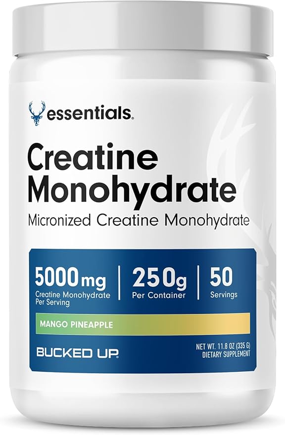 Bucked Up Mango Pineapple Creatine for Women and Men - Easy to Mix Vegetarian - Flavored Creatine Monohydrate Powder - Made in USA - 5G Per Serving - 50 Servings - 250 Grams Per Container