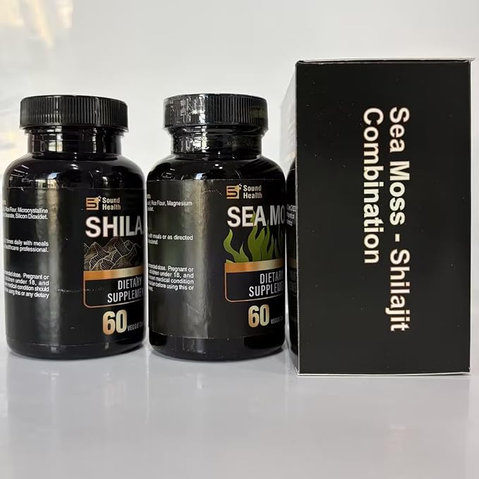 Irish Sea Moss & Shilajit Bundle for Natural Energy, Sleep Support & Hair Growth, Made with Black Seed Oil, Ashwagandha, Ginger, Rhodiola Rosea, Vitamins C & D, for Man & Women, All-in-1 Supplement