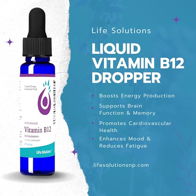 Life Solutions Liquid Vitamin B12 Methylcobalamin - Made in USA, Supports Energy & Metabolism, High Absorption Vitamina B12 Drops, 2 Fl Oz, Non-GMO, Gluten-Free