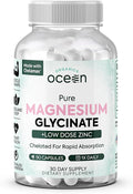 Organics Ocean Pure Magnesium Glycinate with Zinc - Maximum Strength Chelated Magnesium Supplement for Women and Men for Muscle Cramps and Sleep Support - 90 Capsule