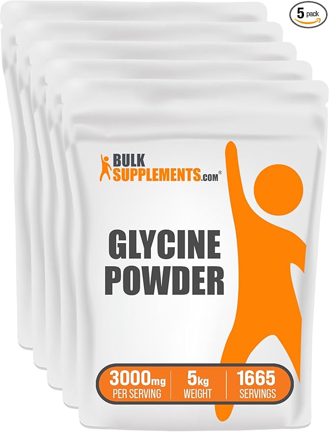 BulkSupplements.com Glycine Powder - Amino Acids Supplement for Liver & Immune Support - Unflavored, Gluten Free - 1000mg per Serving, Pack of 5 (5 Kilograms - 11 lbs)