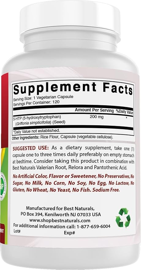 Best Naturals 5-HTP 200 mg 120 Vegetarian Capsules