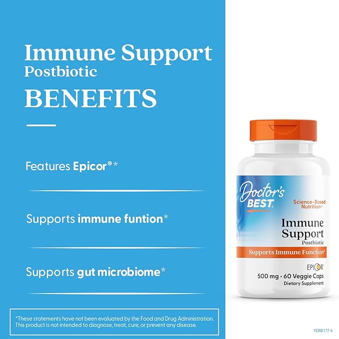 Doctors Best EpiCor Immune Support Postbiotic Supplement - 500 mg Dried Yeast Fermentate Per Capsule, Immune & Gut Health Support for Men & Women, Non-GMO, Gluten Free, Vegan - 60 Veg Caps