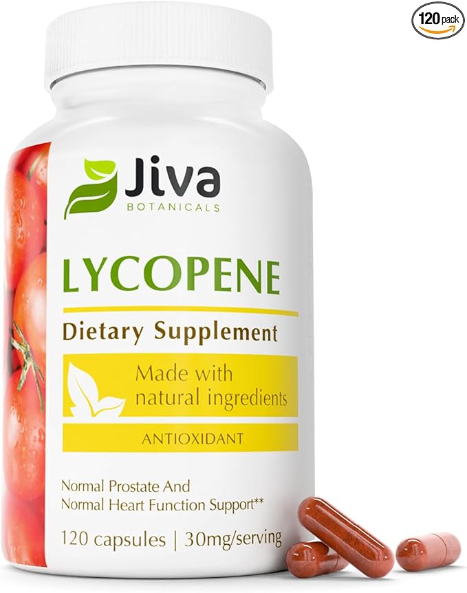 Jiva Botanicals - Lycopene Supplements for Men 30mg - Prostate Supplement for Men with Natural Tomato Extract - Prostate, Skin & Antioxidant Lycopene Supplement USA Made, Non GMO, Vegan, 120 Capsules