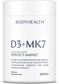 BodyHealth D3 + MK7 - Vitamin D3 5000IU, Vitamin K1, Vitamin K2 - Easy to Swallow Supplement, Supports Bone Strength & Calcium Absorbtion* - 60 Softgels