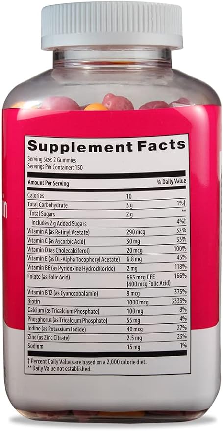 Amazon Basics Women's Multivitamin, Mixed Berry Flavor, Vegetarian & Gluten-Free, 300 Gummies (150 Servings) (Previously Solimo)