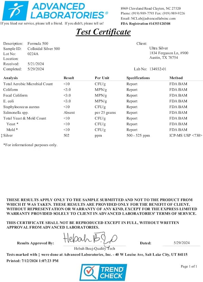 Ultra Silver® Colloidal Silver | 500 PPM, 8 Oz (236mL) | Mineral Supplement | True Colloidal Silver - with Dropper