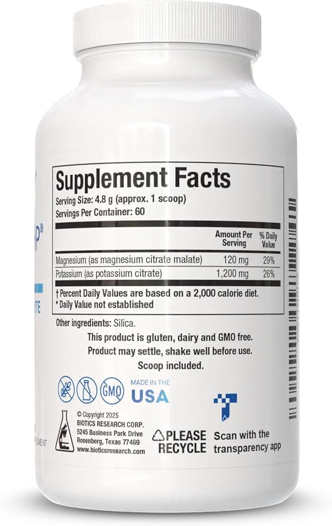Biotics Research Potassium HP Potassium with Magnesium, Powdered Formula, Electrolyte, Supports Cardiovascular, Renal and Bone Health, Essential Mineral for Vascular and Muscle Function, 10 Ounces