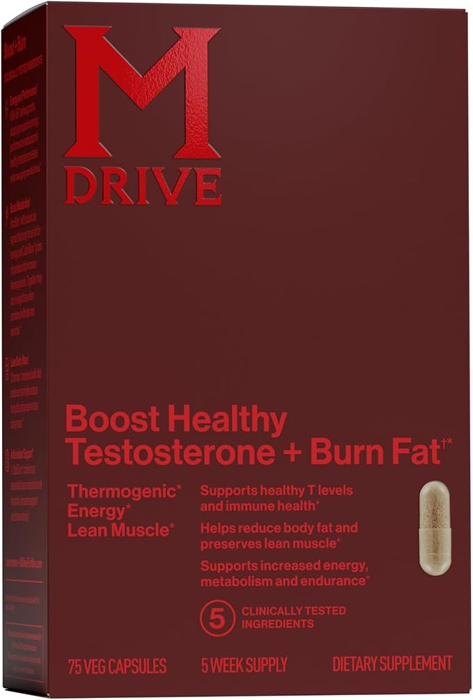 Mdrive Boost and Burn Testosterone Support Supplement and Fat Burner with Zinc, KSM-66 Ashwagandha, 75 Capsules