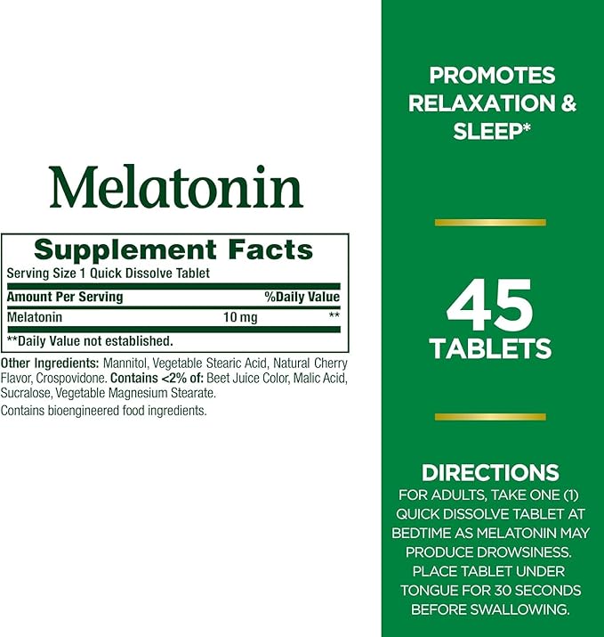 Nature's Bounty Melatonin 10 mg Quick Dissolve Tablets 45 ea (Pack of 3)