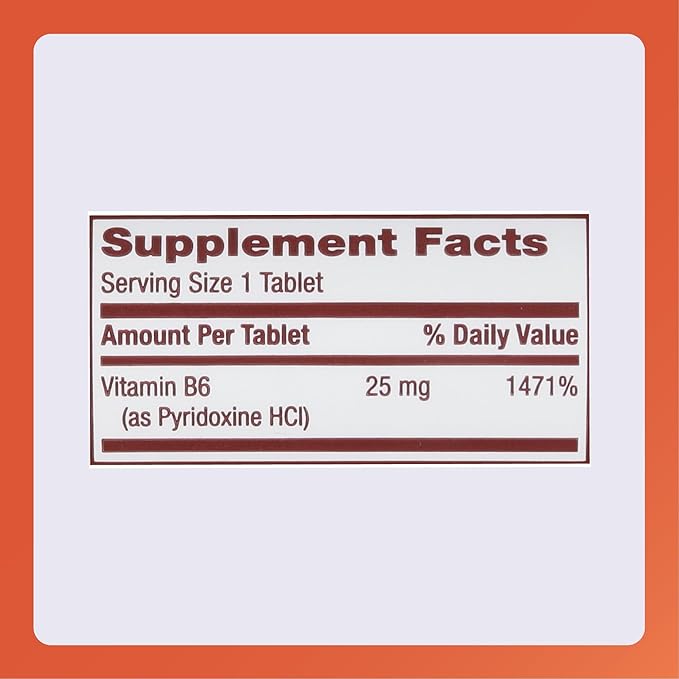 Rugby Vitamin B-6 Tablets - 25mg of Vitamin B6 - Dietary Supplement - 100 Count (1 Pack)
