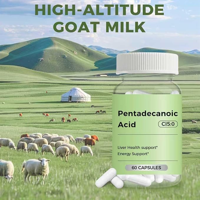 Pentadecanoic Acid, Pentadecanoic Acid Supplement, C15:0 Supplement, Cellular Metabolic Support & Immune System Enhancement, Premium High Altitude Sheep Milk Sourced 60 Capsule 2PCS