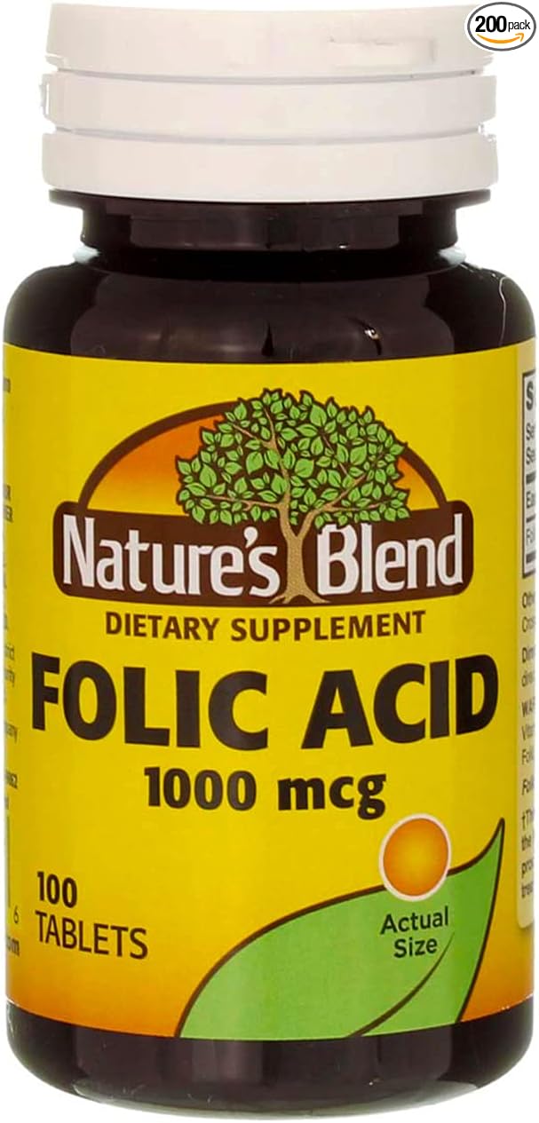 Nature`s Blend Folic Acid 1000mcg Tablets 100 Count (2 Pack)