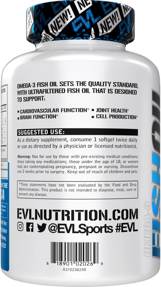 Evlution Nutrition Triple Strength Omega 3 Fish Oil - Burpless Fish Oil EPA DHA Omega 3 Supplement in Easy to Swallow Citrus Flavor Softgels - Enteric Coated Fish Oil Supplement - 120 Count