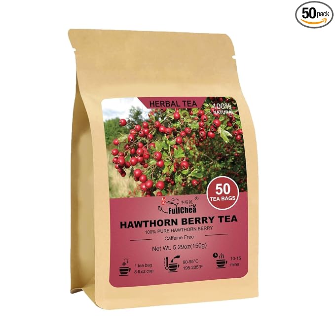 FullChea - Hawthorn Berry Tea Bags, 50 Count, Dried Hawthorn Berries | Pure hawthorn berry tea rich in natural antioxidants, Non-GMO caffeine-free, easy to brew hot daily