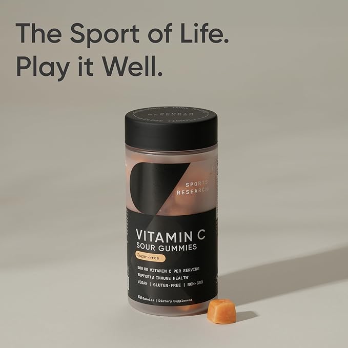 Sports Research­® Vitamin C Gummies | 500 mg Vitamin C | Sugar Free, Gelatin Free, Vegan Certified & Non-GMO Tested | Immune & Antioxidant Support 60 Gummies
