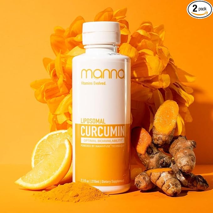 Manna Vitamins Evolved Liposomal Liquid Curcumin for Advanced Absorption Best Turmeric Supplement for Daily Joint & Immune Health Support - Vegan, Non-GMO, 95% Curcuminoids (2 Pack)