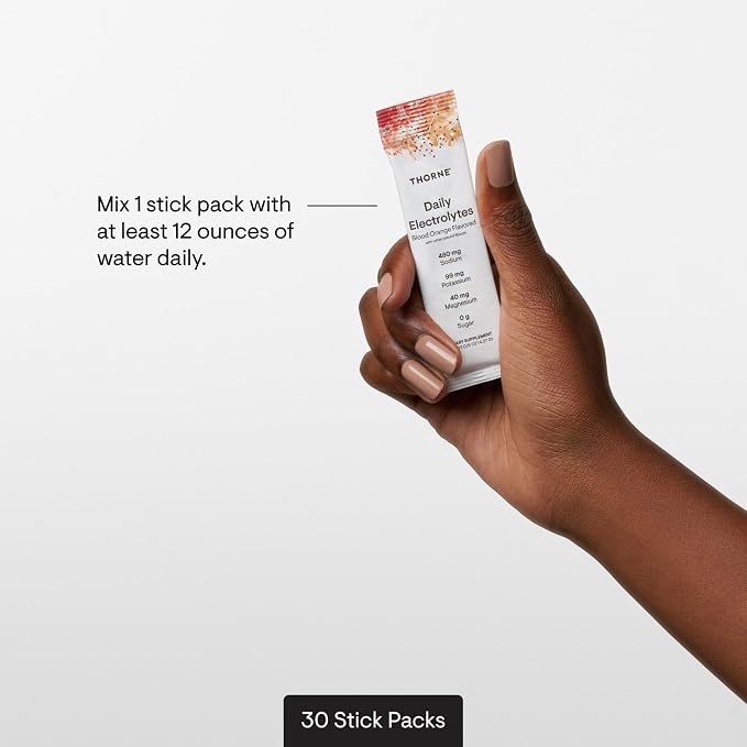 THORNE - Daily Electrolytes - Zero Sugar & Low-Calorie Electrolyte Powder Drink Mix - Flavors Derived from Natural Sources - NSF Certified for Sport - Blood Orange - 30 Stick Packs