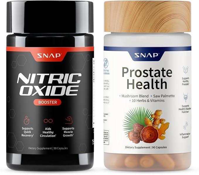 Snap Supplements Prostate Health & Nitric Oxide Supplement Bundle for Men, 90 Vegetarian Capsules Each.