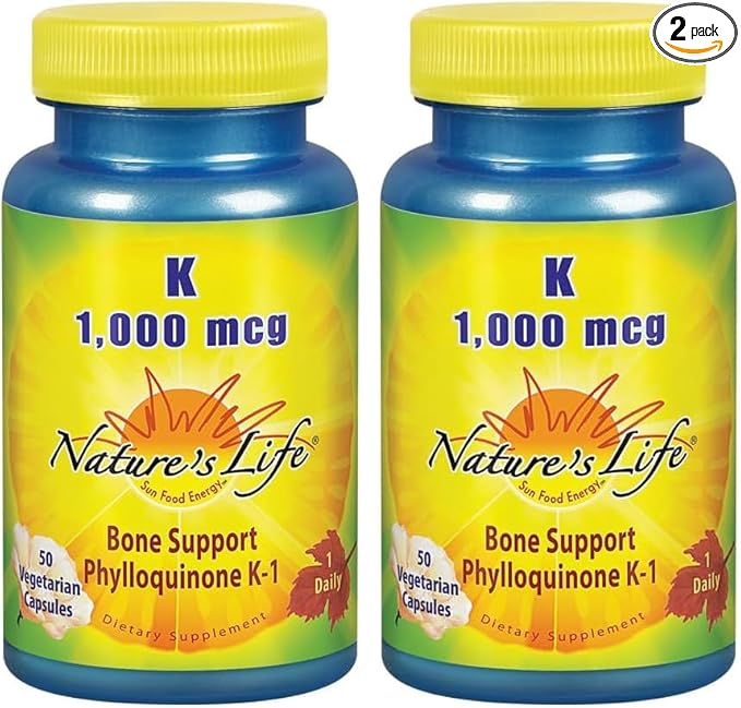 Nature's Life Vitamin K 1000mcg | Phylloquinone K-1 Supplement, Healthy Bones & Cardiovascular Support | 50CT (Pack of 2)