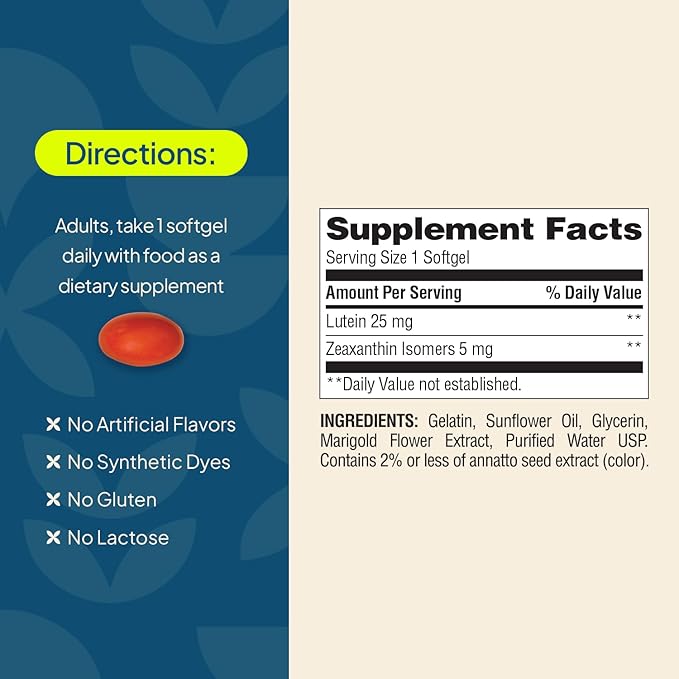 Nature's Wonder Clinical Strength Lutein 25 mg with Zeaxanthin 5 mg softgels for Adults, Supports Vision & Eye Health, Gluten Free, No Artificial Colors 90 Days Supply