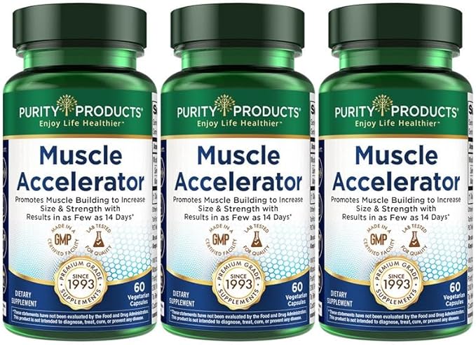Purity Products Muscle Accelerator 650 mg Patented & Clinically Tested Muscle Accelerator Blend of Ayurvedic Herbal Extracts Promotes Strength, Endurance + Muscle Growth - 60 Veg Caps (3)