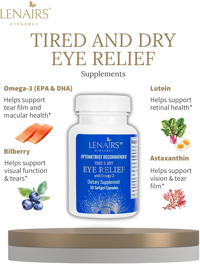 Tired & Dry Eye Relief: Digital Screens Eye Strain from with Omega 3, EPA & DHA, Bilberry, Lutein, Astaxanthin, Essential Nutrients for Eye Health, Gluten Free