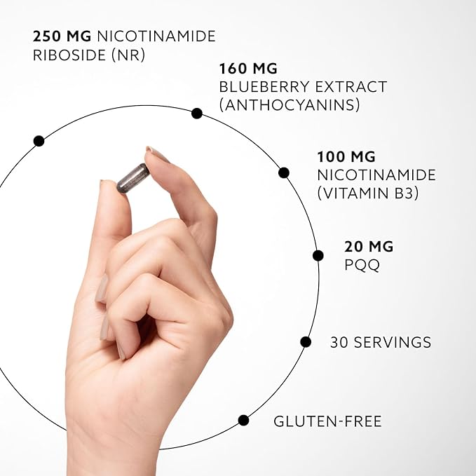 PUROVITALIS NAD+ Supplement, NAD with Nicotinamide Riboside (NR), Vitamin B3, PQQ, and Anthocyanin, Cellular Energy Booster, High Purity, 1-Month Supply (30 Vegan Capsules)