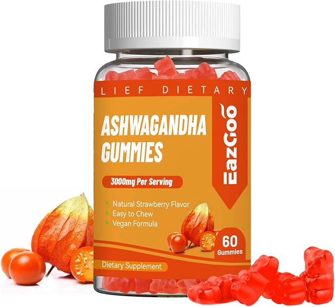 Ashwagandha Gummies & Vitamin D3, 3000mg Extra Strength Ashwagandha Root Extract for Boosts Energy, Immune Support, Non-GMO, Strawberry Flavor, 60 Count