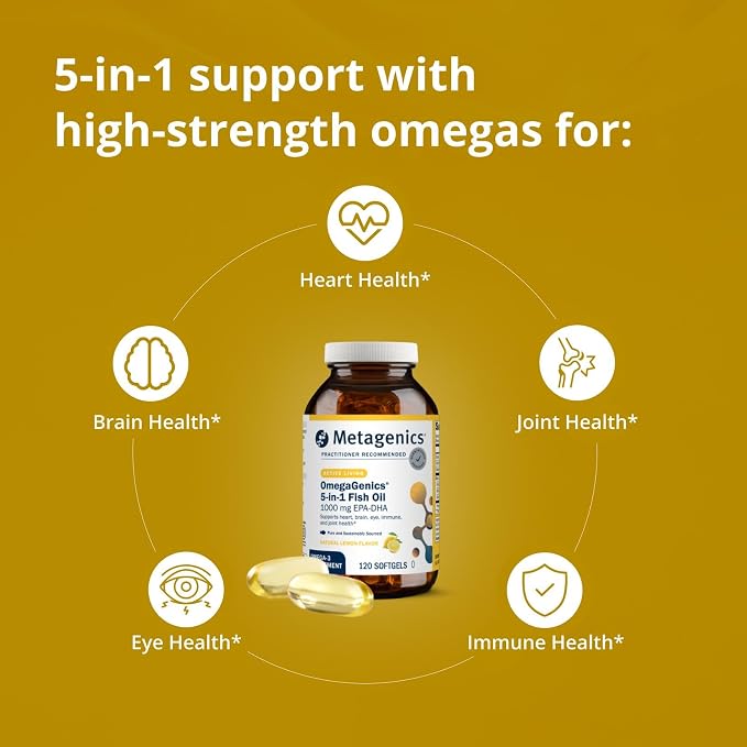 Metagenics OmegaGenics EPA-DHA 1000 mg - High Potency Omega-3 Fish Oil Supplement for Heart, Brain & Joint Health* - Sustainably Sourced - 120 Softgels