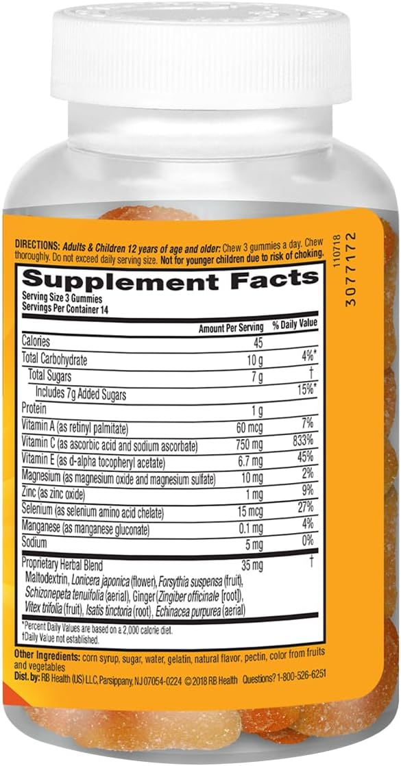 Airborne 750mg Vitamin C Immune Support Supplement Gummies for Adults, Zesty Orange Flavor, Gluten Free Crafted Blend with Powerful Antioxidants Vitamins C & E, 42 Gummies (3 Pack)