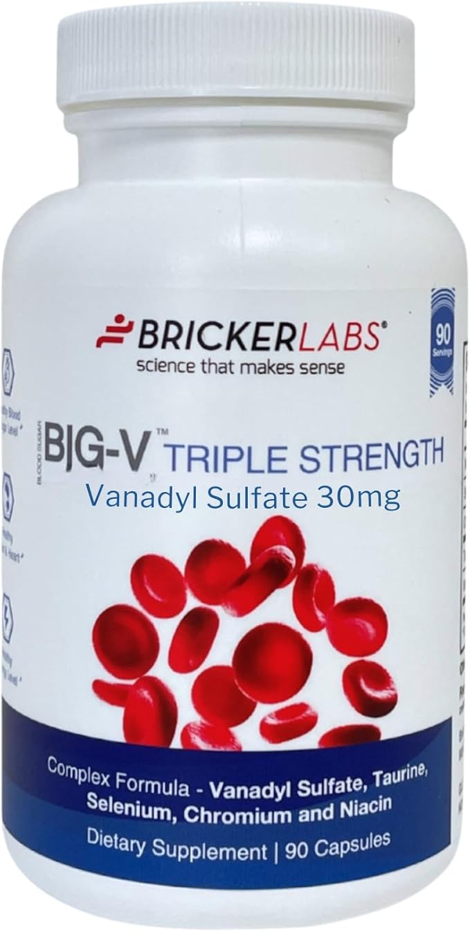 Bricker Labs Big-V Triple Strength Vanadyl Supplement: Vanadyl Sulfate 30 mg, Taurine 600 mg, Selenium, Chromium and Niacin, Blended Mineral Supplement Capsules 90 ct