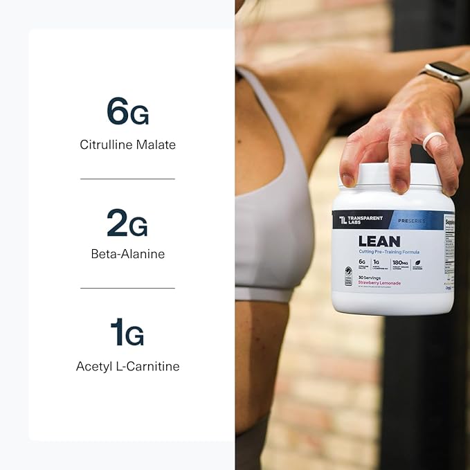 Transparent Labs Lean Pre-Workout - Body Recomposition Pre Workout for Men and Women with Acetyl L-Carnitine, Beta Alanine Powder, & PurCaf Organic Caffeine Powder - 30 Servings, Blue Raspberry