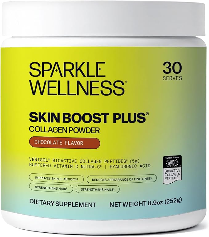 Sparkle Wellness VERISOL Bioactive Hydrolyzed Collagen Peptides | Collagen Powder Supplement with Vitamin C & Hyaluronic Acid for Hair, Skin, and Nail Health | Skin Boost Plus (Chocolate) [30-Serves]