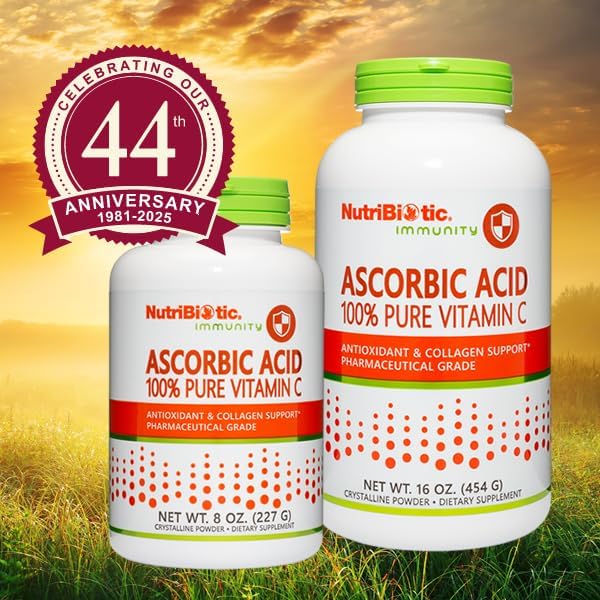 NutriBiotic Ascorbic Acid Vitamin C Powder, 8 Oz | Pharmaceutical Grade L-Ascorbic Acid, 2000 Mg Per Serving | Essential Immune & Antioxidant Collagen Support Supplement | Vegan, Gluten & GMO Free