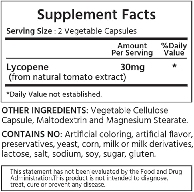 ML Naturals Natural Lycopene 30mg (Per Serving) – 120 Vegetable Capsules – Supports Cardiovascular, Immune & Prostate Health
