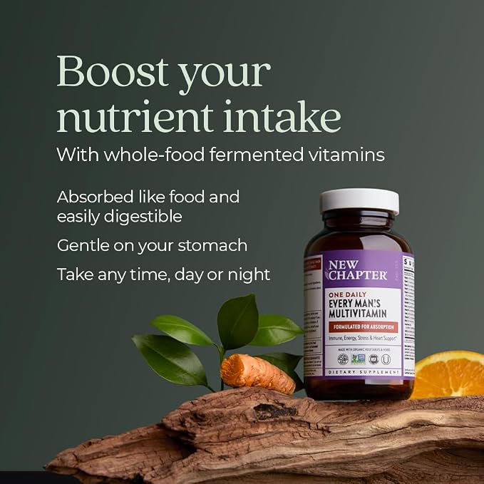 New Chapter Men’s Multivitamin, B6, Extra B12, D3, Vitamin C & Zinc, Immune, Heart, Cellular Energy, and Brain Health, Gentle on The Stomach, One Daily, Non-GMO, Gluten-Free, 18+, 48 Tablets