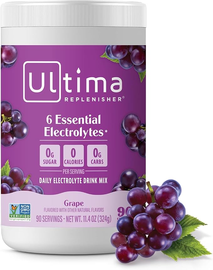 Ultima Replenisher Daily Electrolyte Powder Drink Mix, 90-Serving Canister | Zero Sugar Grape Hydration Powder with 6 Electrolytes & Minerals - Sugar Free, Plant-Based & Keto Friendly