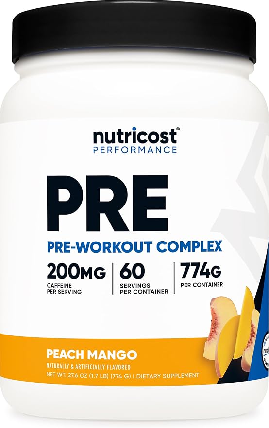 Nutricost Pre-Workout Complex Powder (60 Servings, Peach Mango) - Pre-Workout Supplement with Beta-Alanine, Taurine & Amino Acids