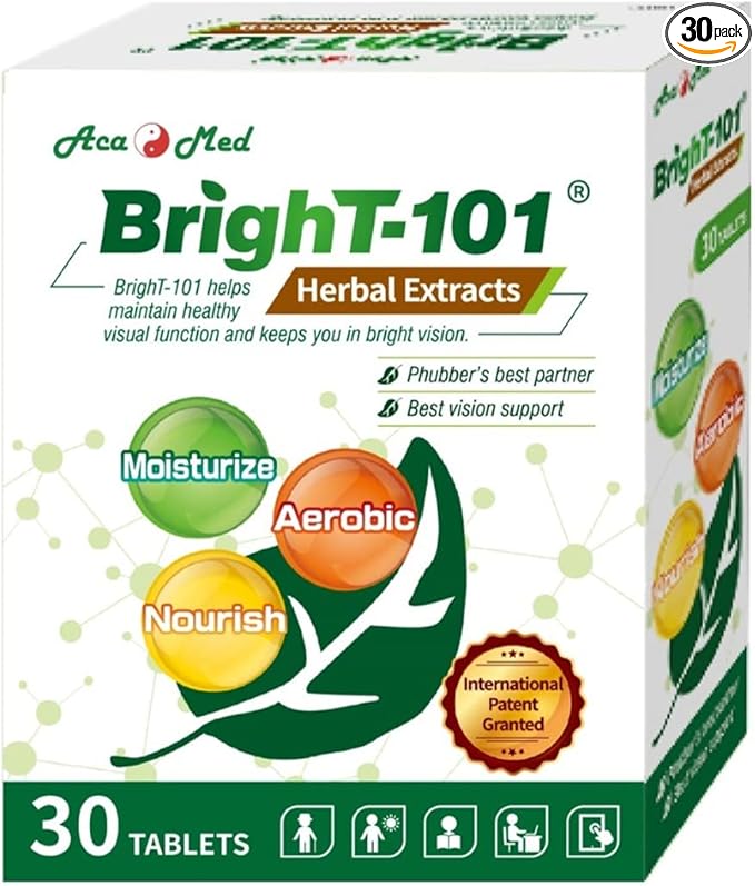 BrighT-101, Dietary Supplement for Eye Health, Reduces Eye Fatigue and Strain, Supports Dry Eye Like Syndrome, Support Night Vision, 30 Tablets.