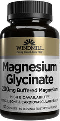 Windmill Natural Vitamins Magnesium Glycinate 200 mg, Supports Muscle, Joint, and Heart Health, Energy and Bone Support, Veggie Capsules, Gluten Free, Vegan, Non-GMO, 120 Capsules
