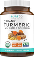 Organic Turmeric Ginger Black Pepper Supplement - High Potency Organic Turmeric Curcumin Capsules with Ginger & Black Pepper for Enhanced Benefits and Absorption - Vegan & Non-GMO (2 Month Supply)