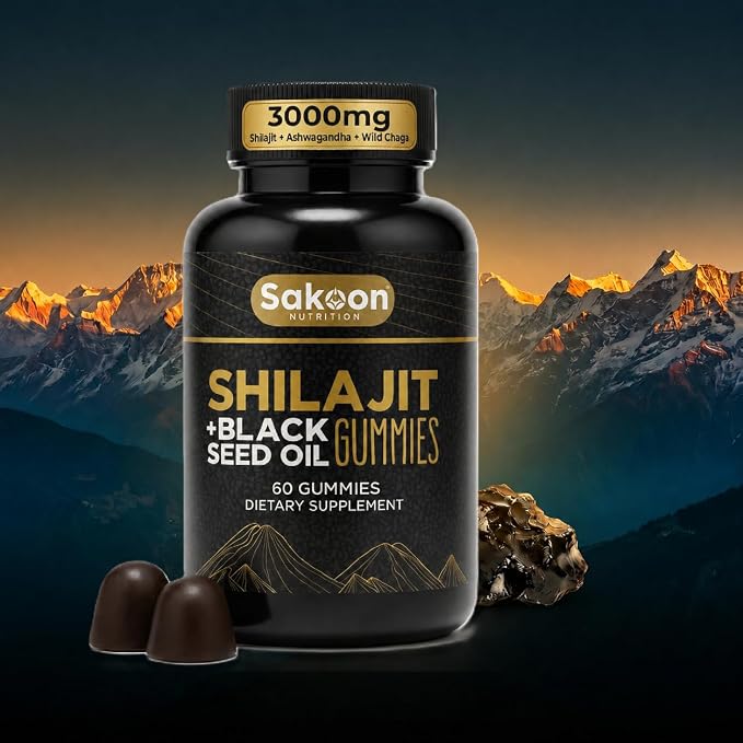 Pure Shilajit Gummies for Men & Women, Shilajit with Black Seed Oil, High Potency Pure Himalayan Resin for Energy, Immune Support, and Cognitive Function, Lab Tested Chewables