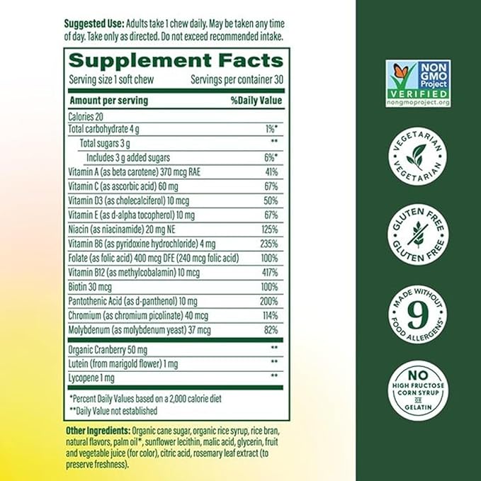 MegaFood Multivitamin for Women, One Daily Multivitamins, Soft Chews with Folate, Methylated B12, Vitamin B6, Biotin, Vitamin D3, C & A - Mixed Berry Flavor - Vegetarian, Non-GMO - 30 Chews
