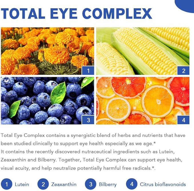 Total Eye Complex - Lutein + Bilberry + Zeaxanthin + Citrus Bioflavonoids - Ultra Vision Support Supplement for Healthy Eyes, 2 Month Supply, 120 Softgels