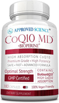 Approved Science® CoQ10 MD - Extra Strength Pure CoQ10 300mg with BioPerine® for Faster Absorption - Optimal Support Supplement - Vegan - 3 Month Supply