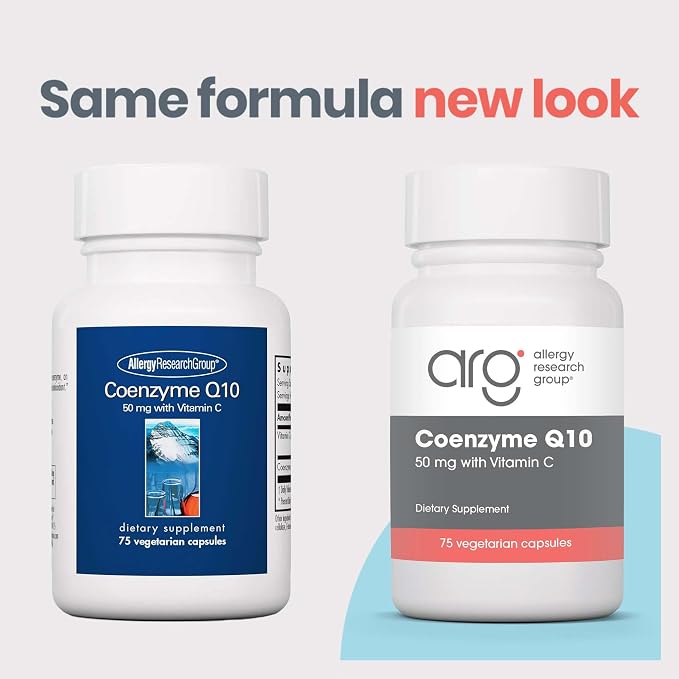 Allergy Research Group Coenzyme Q10 - Delivers 50 mg CoQ10 with Vitamin C - Supports Cellular Energy Production, Antioxidant Activity & Heart Wellness - 37 Servings - 75 Vegetarian Capsules